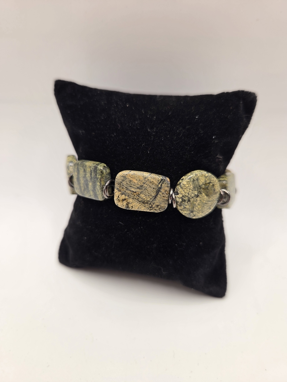 1725. Green Line Jasper Beaded Bracelet